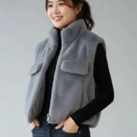 Grijze faux fur bodywarmer-Kort model