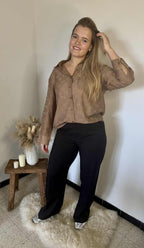 Elegante Beige Blouse met strassteentjes -Luxe Damesblouse (1 maat)