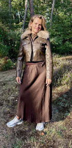 Stijlvol Leather look jasje met afneembare faux fur kraag