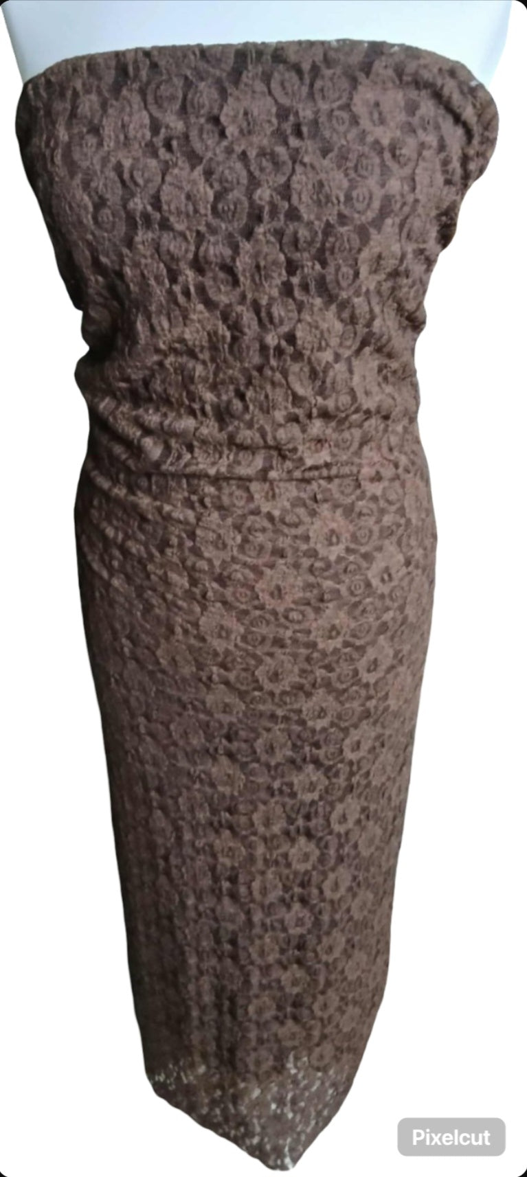 Bruin elegant midi kleedje zonder mouwen - Feestcollectie