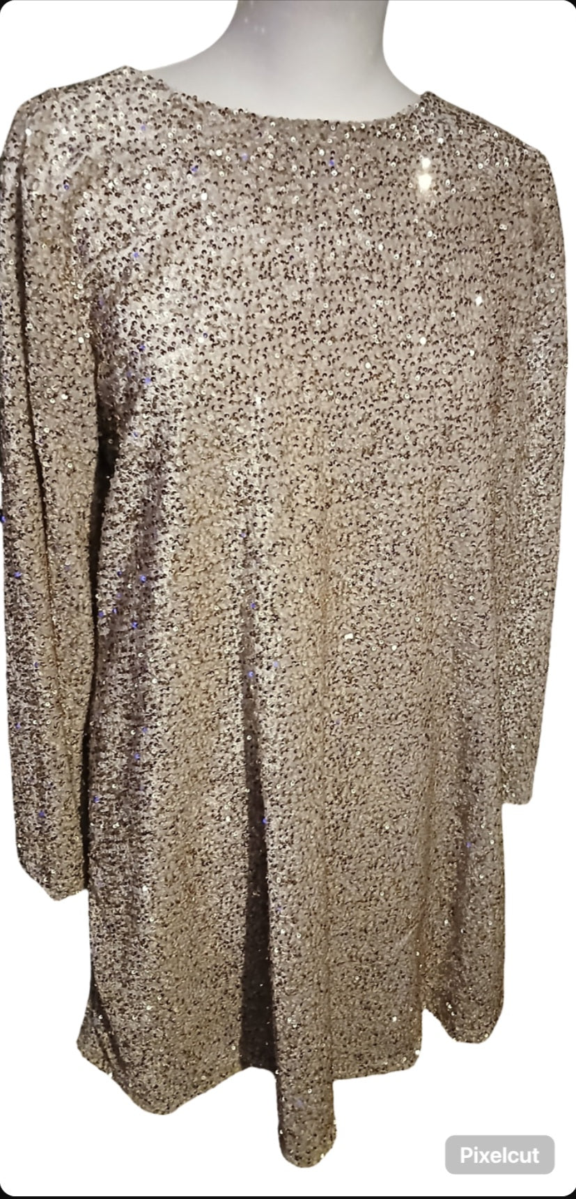 Beige glitterjurk met strikdetail op de rug - Feestkleding"