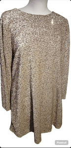 Beige glitterjurk met strikdetail op de rug - Feestkleding"